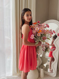 Girls coral chiffon dress for weddings and parties