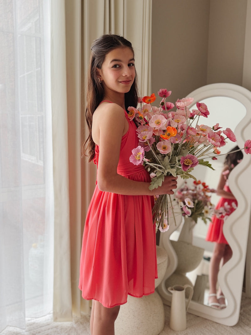 Cora Girls Coral Dress - A Little Lacey