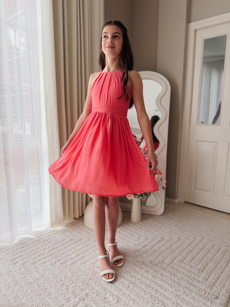 Cora Girls Coral Dress - A Little Lacey