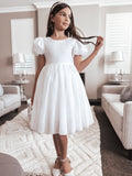 White flower girl dress, knee length V back for special occasions