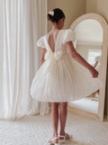 Ivory girls dress with soft shimmer finish