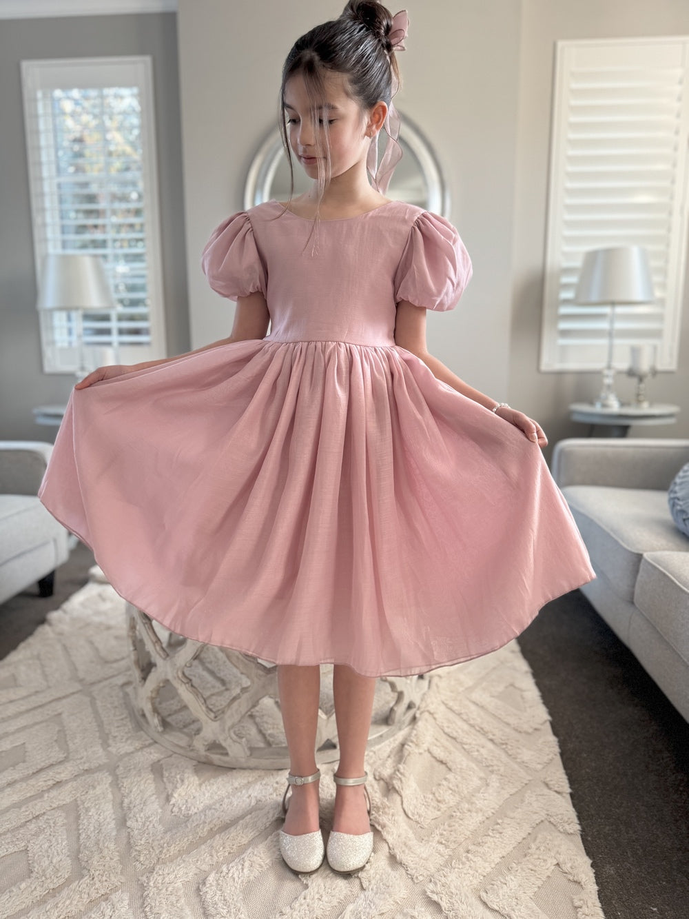 strapless open back dress Pink Structured Bow Mini Dress | Pearl Detail main image 0
