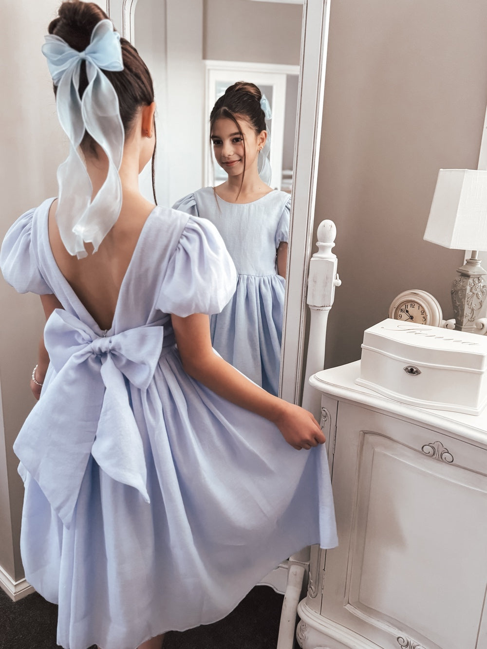 Girls cornflower blue party dress - mirror