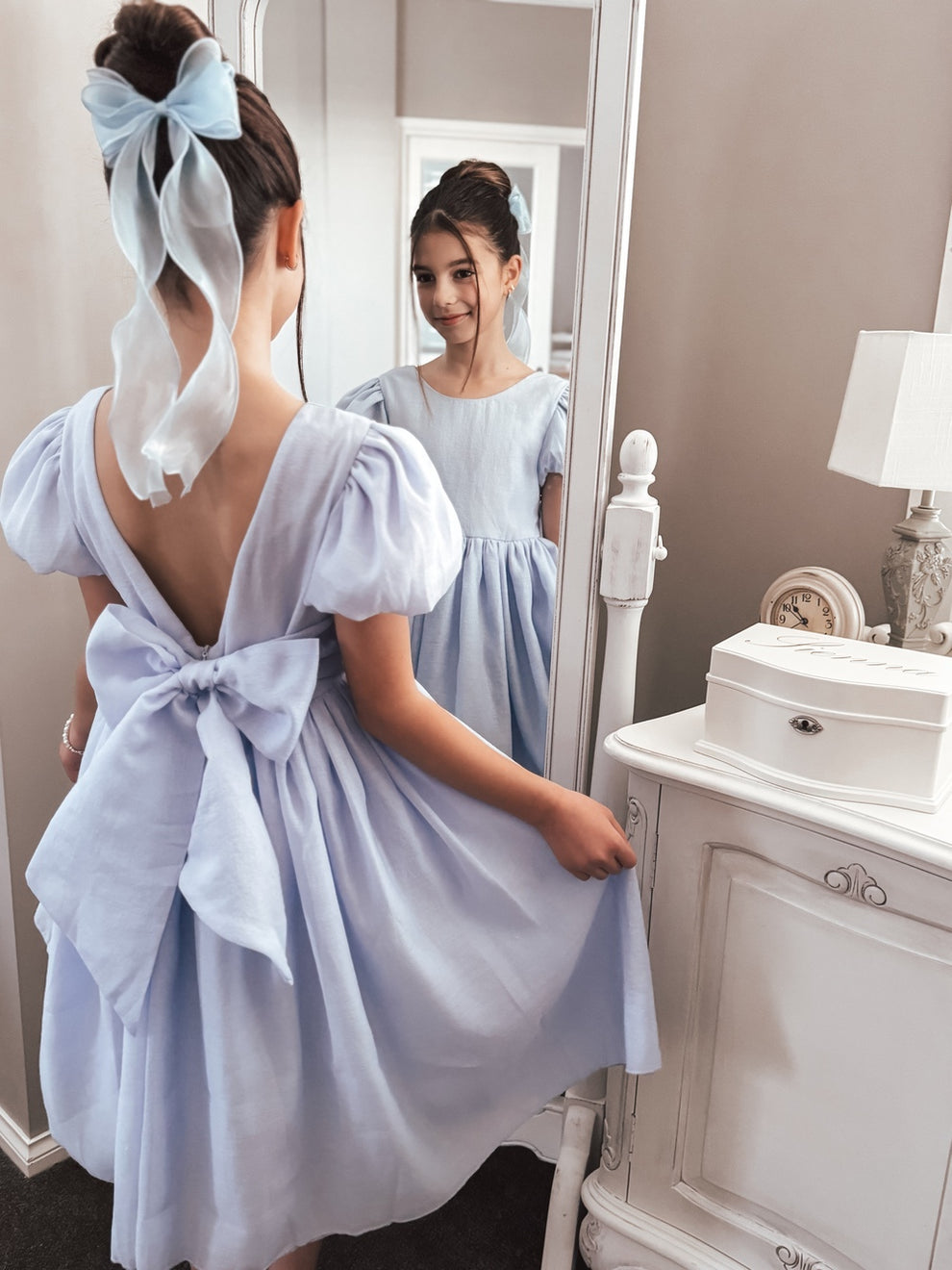 Girls cornflower blue party dress - mirror