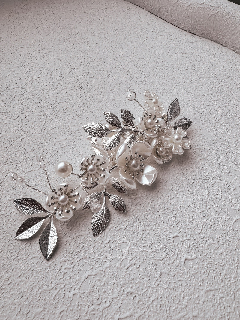 Delilah Silver Flower Hair Clip - A Little Lacey