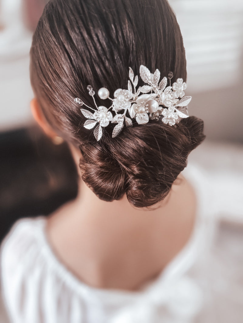 Delilah Silver Flower Hair Clip - A Little Lacey