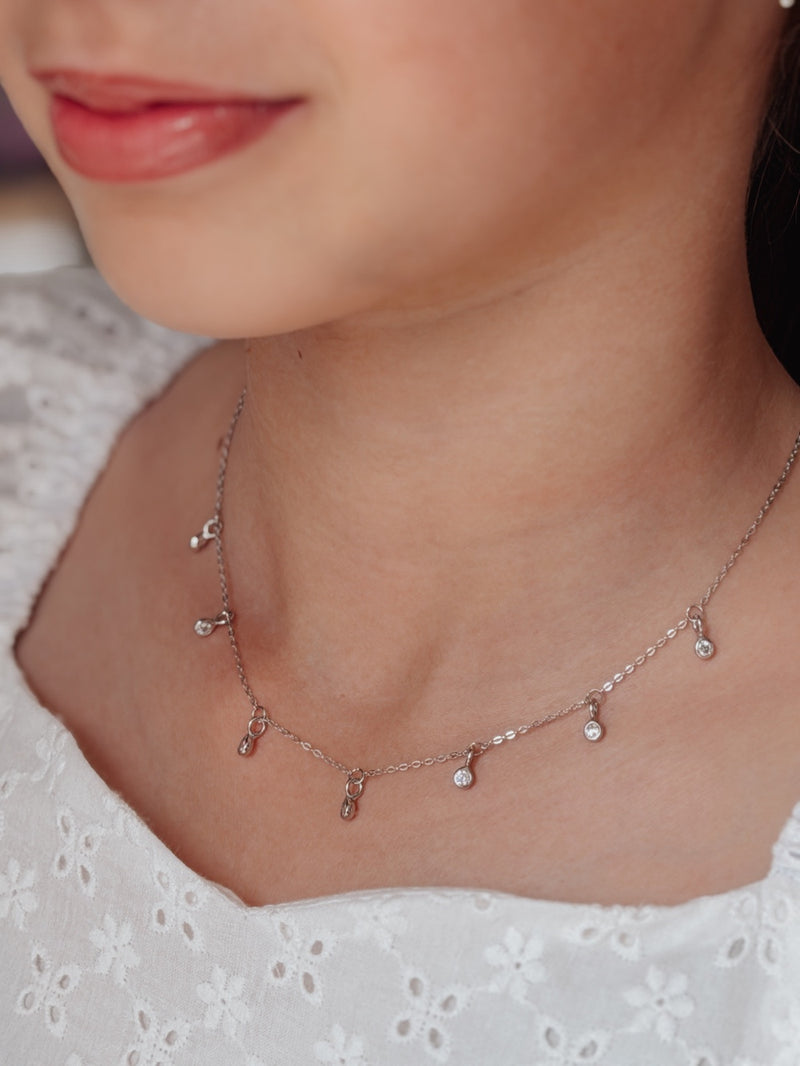 Dewdrop Sparkle Girls Silver Necklace - A Little Lacey