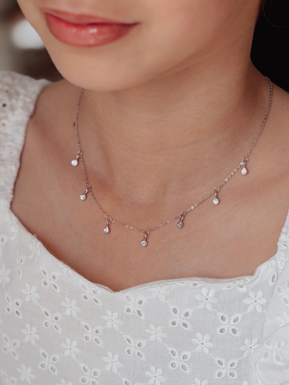 Diamante charm detail on silver girls necklace for special occasions