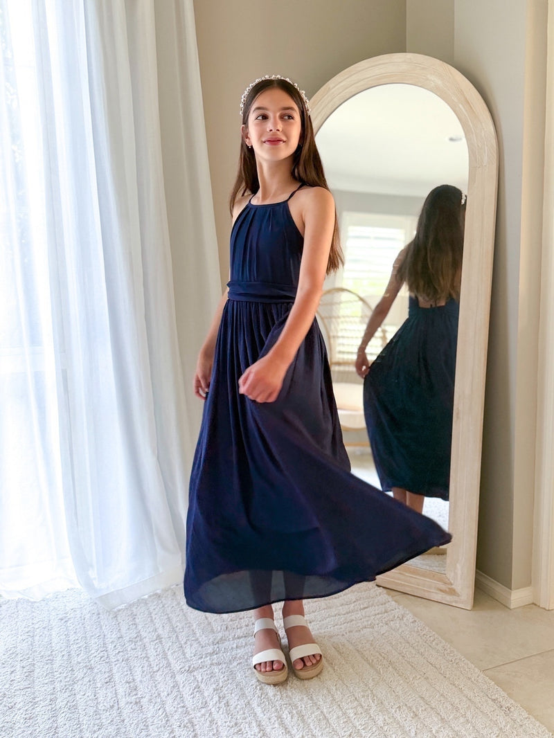Delphine Girls Navy Blue Dress - A Little Lacey
