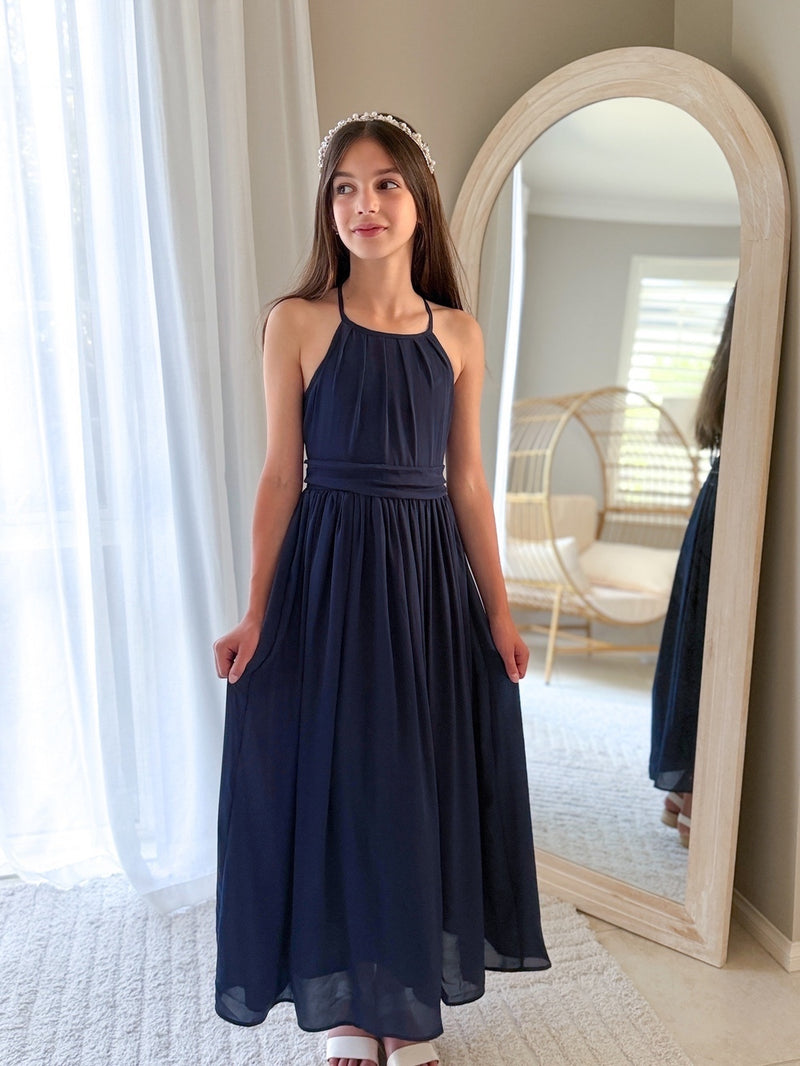 Delphine Girls Navy Blue Dress - A Little Lacey