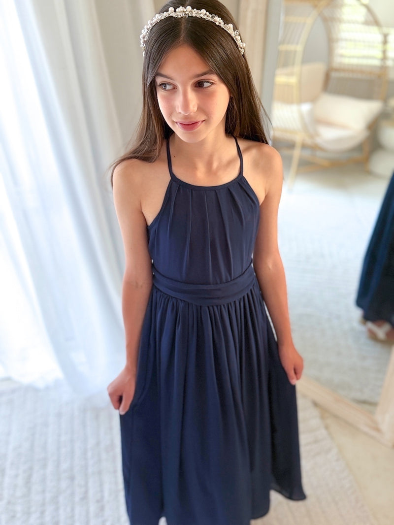 Delphine Girls Navy Blue Dress - A Little Lacey