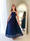 Delphine girls navy blue maxi dress for weddings