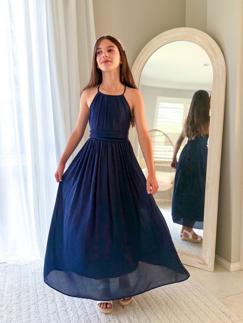 Delphine Girls Navy Blue Dress - A Little Lacey
