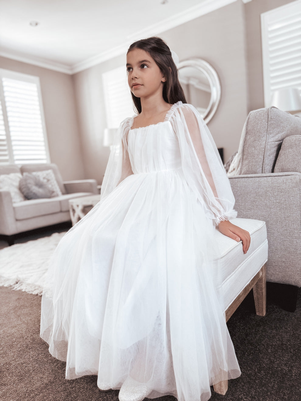 Ellie Long Sleeve Girls White Dress - A Little Lacey · Photo 4 of 8