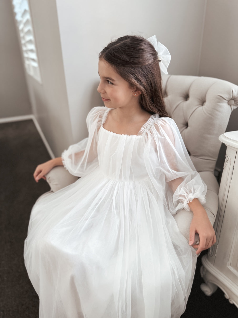 Ellie Long Sleeve Girls White Dress – A Little Lacey