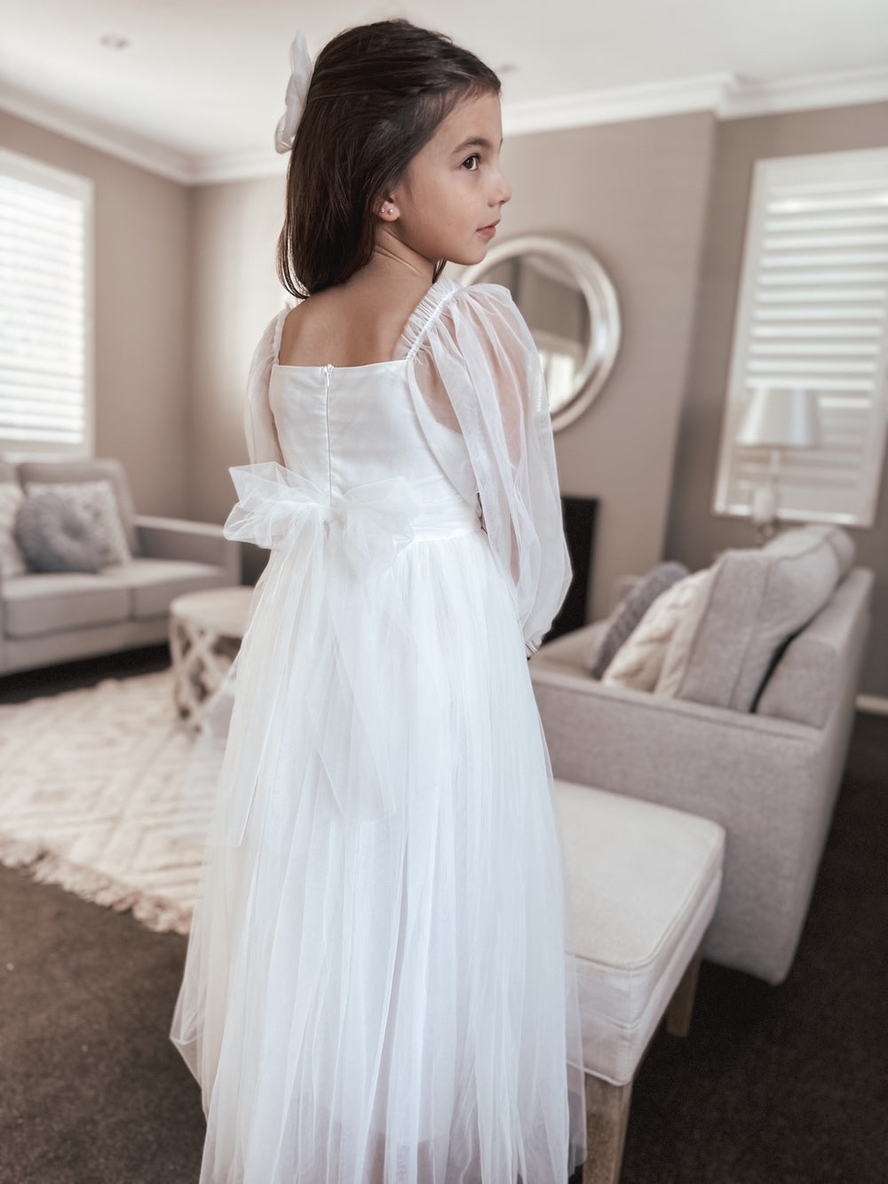 Tulle Dress White Long Sleeve Dress Kids A LITTLE LACEY NINA PUFF SLEEVE WHITE GIRLS DRESS Tulle Dress White Long Sleeve Dress Kids A LITTLE LACEY NINA PUFF SLEEVE WHITE GIRLS DRESS