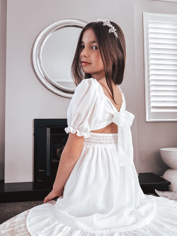 Emilia Girls White Dress - Knee Length - A Little Lacey