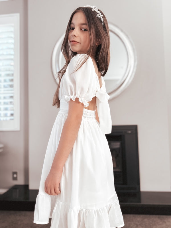 Emilia Girls White Dress - Knee Length