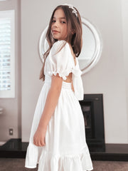 Emilia Girls White Dress - Knee Length - A Little Lacey