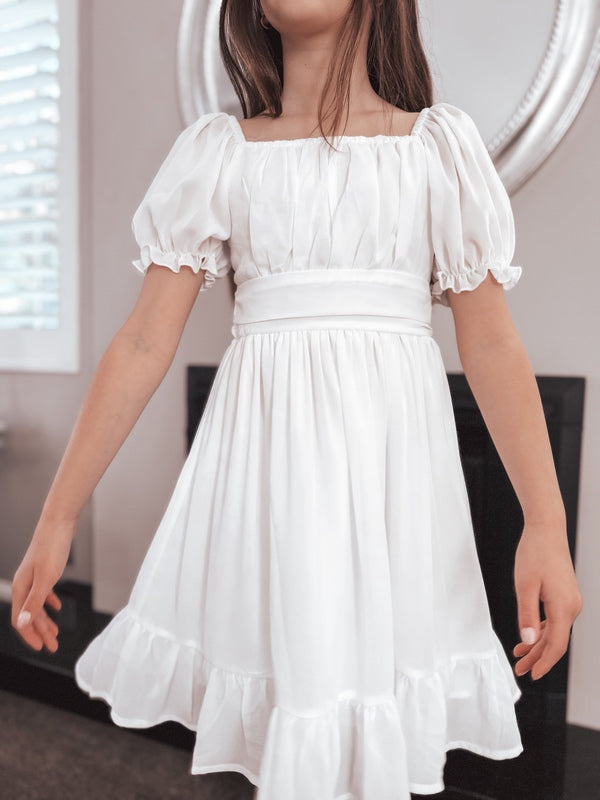 Emilia Girls White Dress - Knee Length