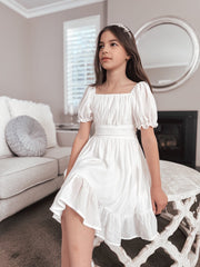 Emilia Girls White Dress - Knee Length - A Little Lacey