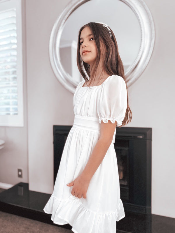 Emilia Girls White Dress - Knee Length - A Little Lacey