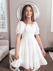 Emilia Girls White Dress - Knee Length - A Little Lacey