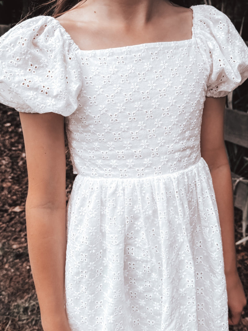 Emma Girls White Broderie Dress - A Little Lacey