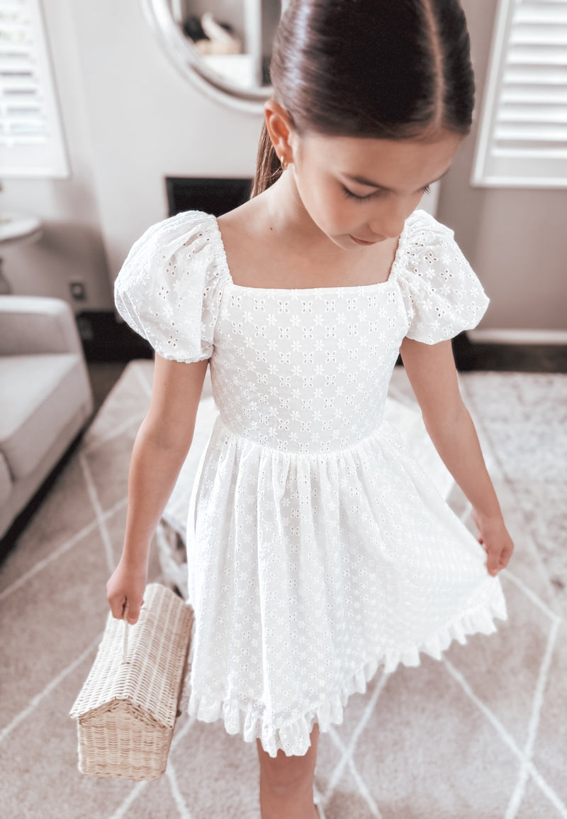 Emma Girls White Broderie Dress - A Little Lacey