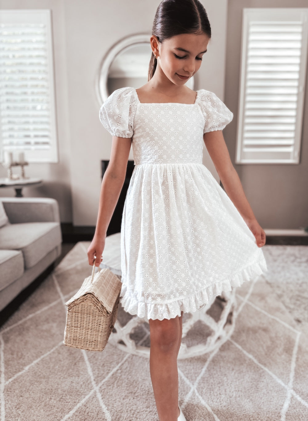 Emma Girls White Broderie Dress