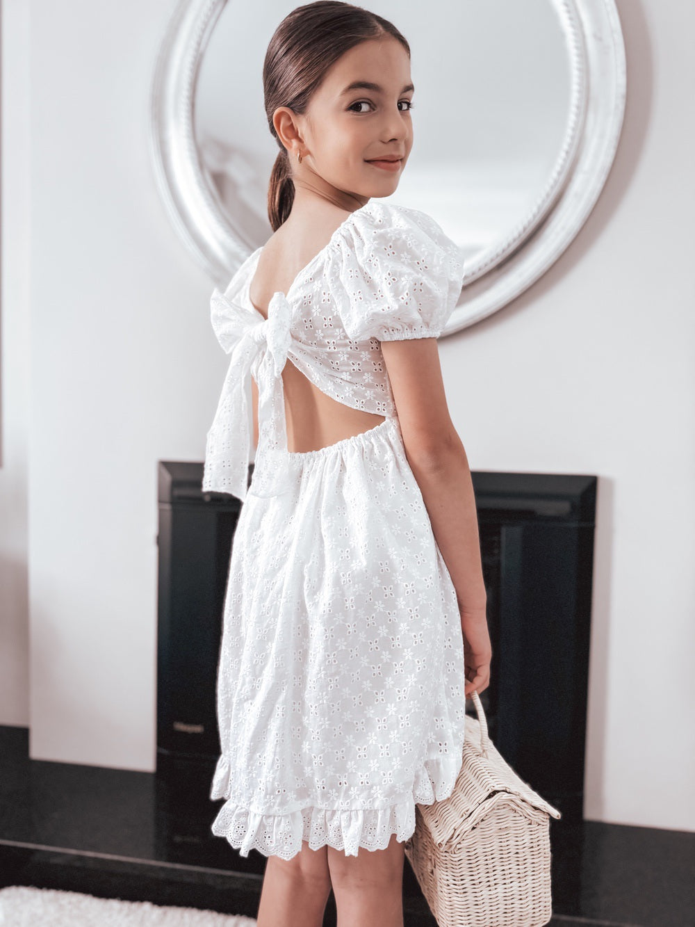 Emma Girls White Broderie Dress