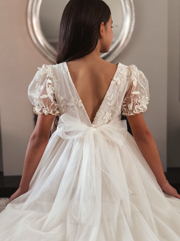 Eva Girls Embroidered Ivory Dress