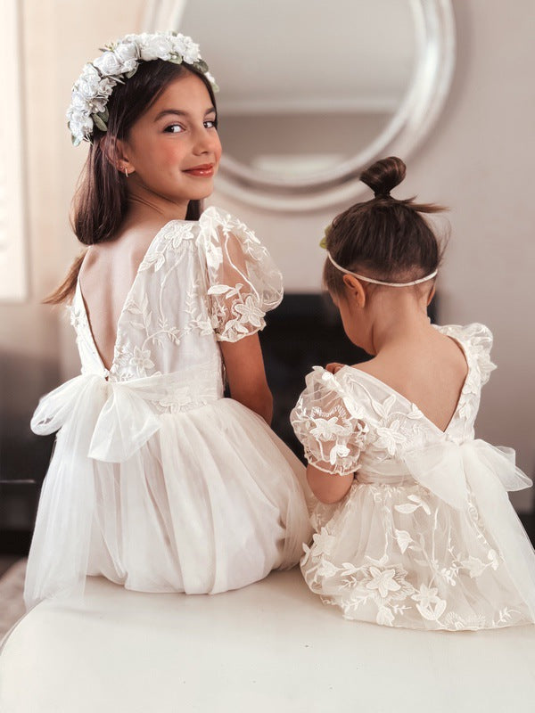 Eva Girls Embroidered Ivory Dress - Flower Girl Dresses