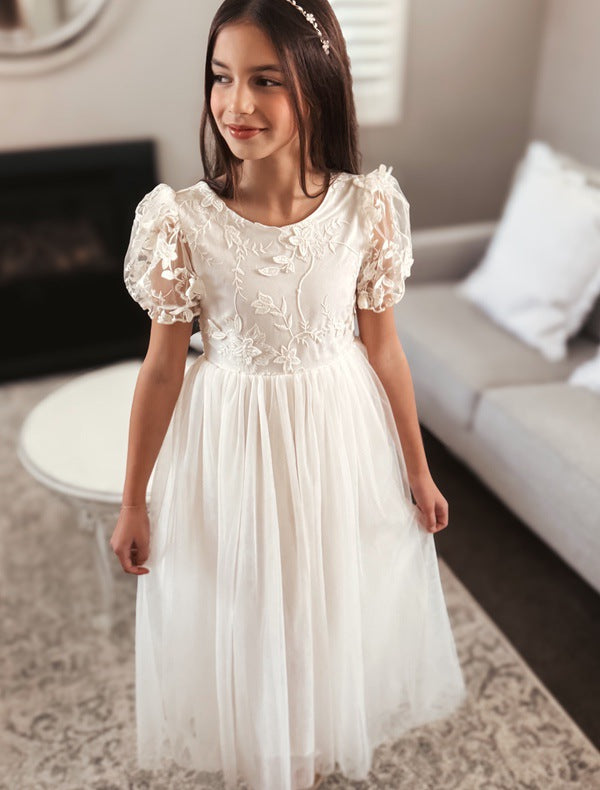 Eva Girls Embroidered Ivory Dress