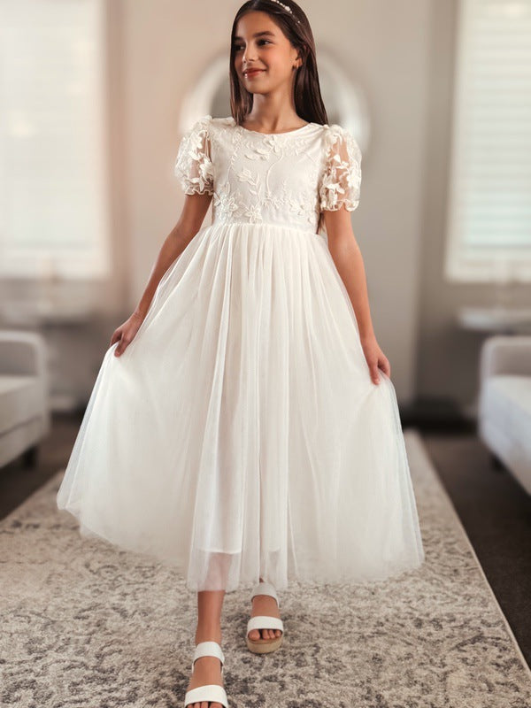 Eva Girls Embroidered Ivory Dress