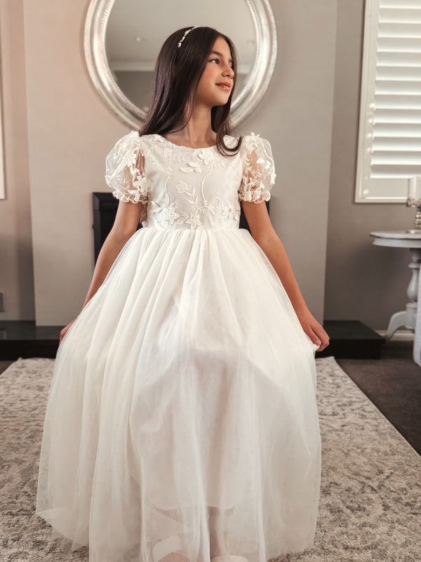 Eva Girls Embroidered Ivory Dress