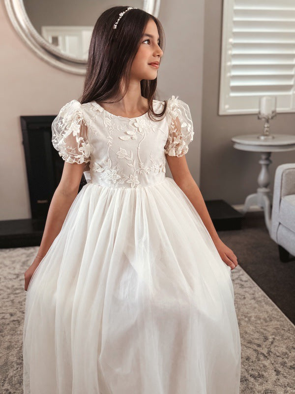 Eva Girls Embroidered Ivory Dress