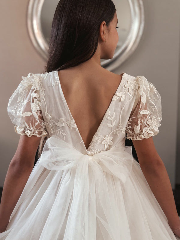 Eva Girls Embroidered Ivory Dress