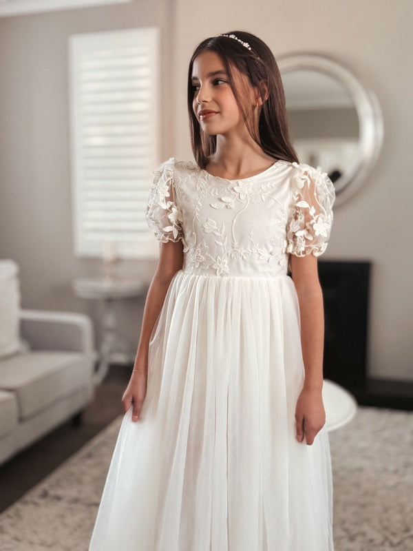 Eva Girls Embroidered Ivory Dress