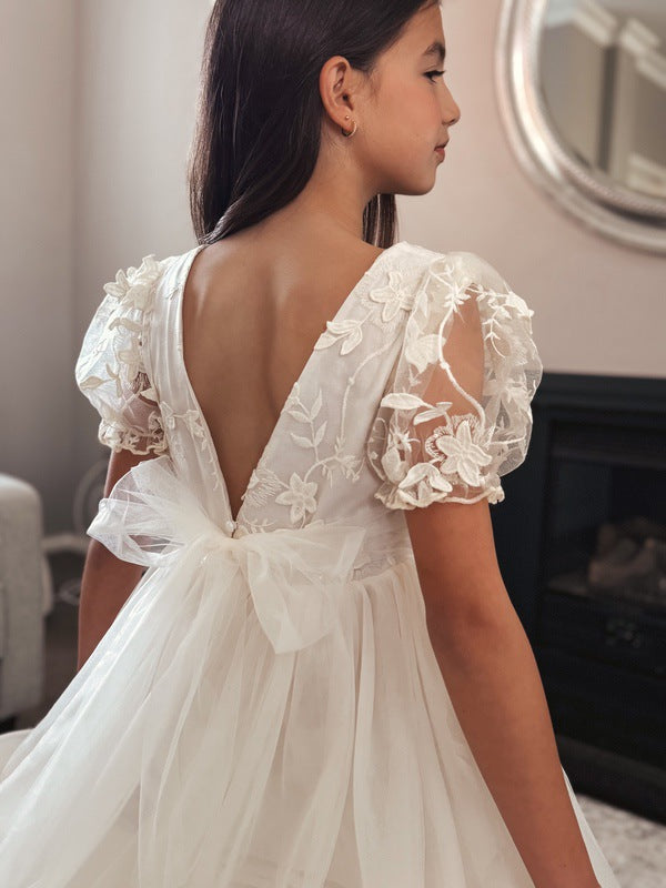 Eva Girls Embroidered Ivory Dress
