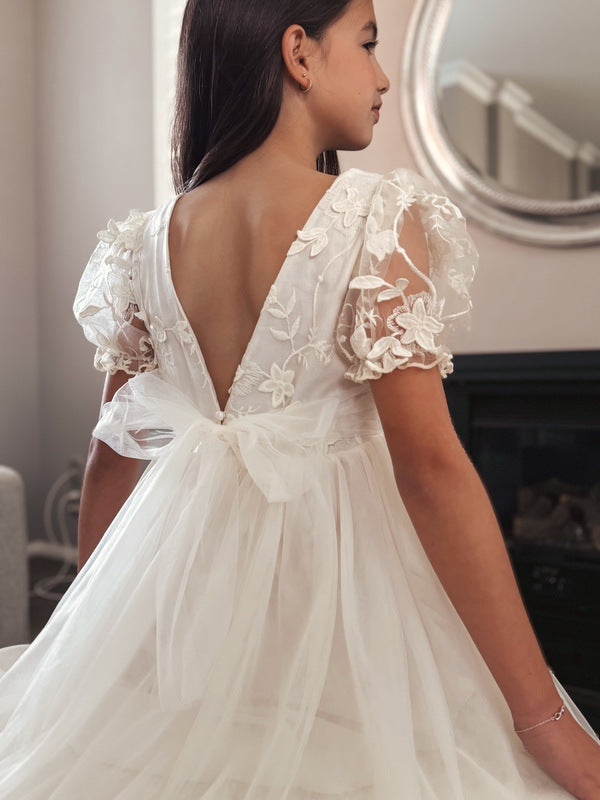 Eva Girls Embroidered Ivory Dress