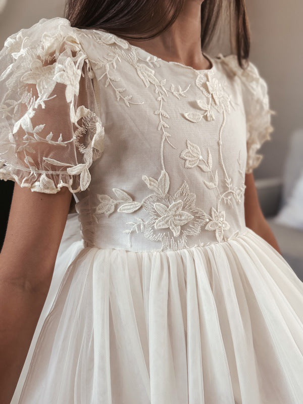 Eva Girls Embroidered Ivory Dress