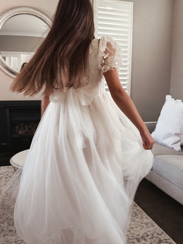 Eva Girls Embroidered Ivory Dress