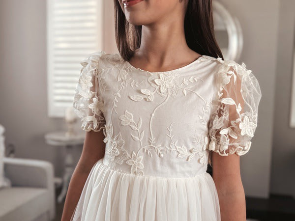 Eva Girls Embroidered Ivory Dress