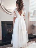 White full length 3D embroidery flower girl dress V back