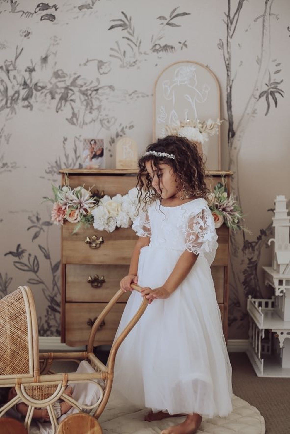 White full length flower girl dress front