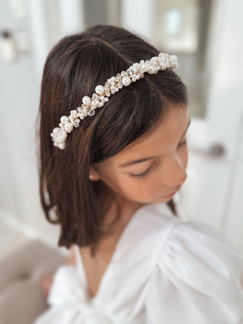 Evelyn Girls Gold Pearl Headband