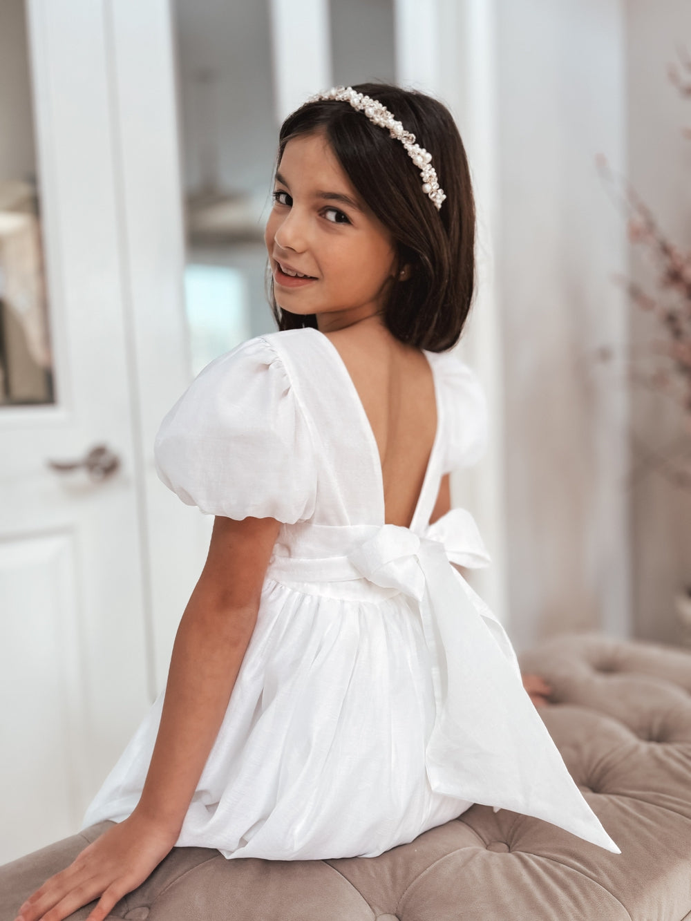 Evelyn Girls Gold Pearl Headband