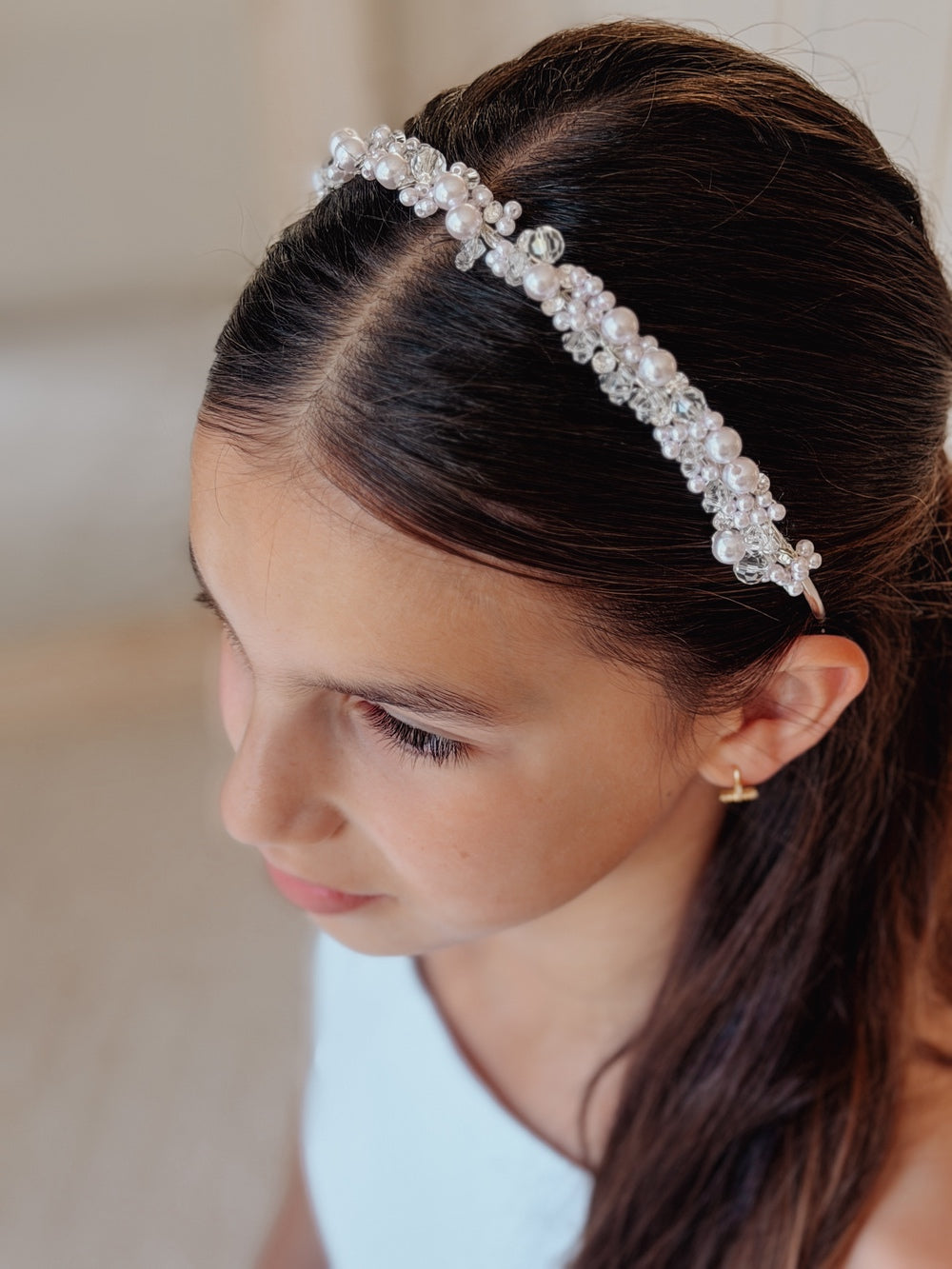 Evelyn Girls Soft Pink Pearl Headband