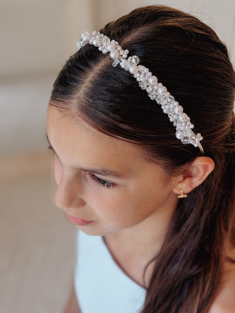 Evelyn Girls Soft Pink Pearl Headband - A Little Lacey